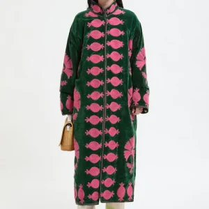 Giacca lunga in velluto ricamato