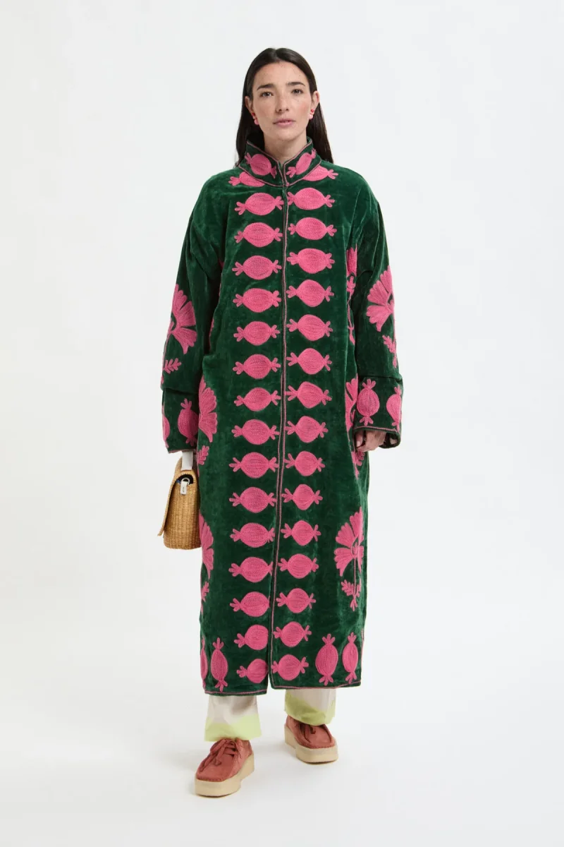 Giacca lunga in velluto ricamato