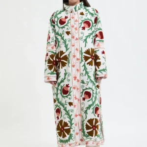 Giacca lunga in cotone con ricami