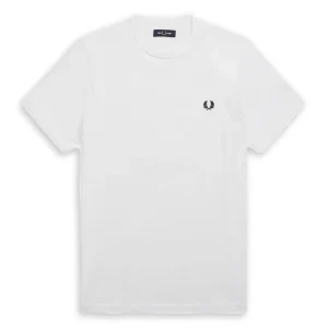 T-Shirt Fred Perry Ringer Logo Bianco Uomo