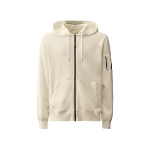 C.P. Company  Light Fleece Full Zip Sweatshirts Hooded Open Bianco Uomo
