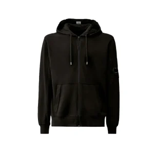 C.P. Company Light Fleece Full Zip Sweatshirts Hooded Open Nero Uomo