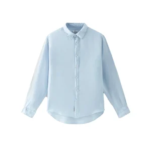 Camicia Di Woolrich In Puro Lino Tinta In Capo Celeste