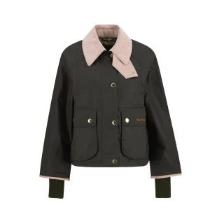 Barbour Cropped Beadnell Waxed Jacket Verde Oliva